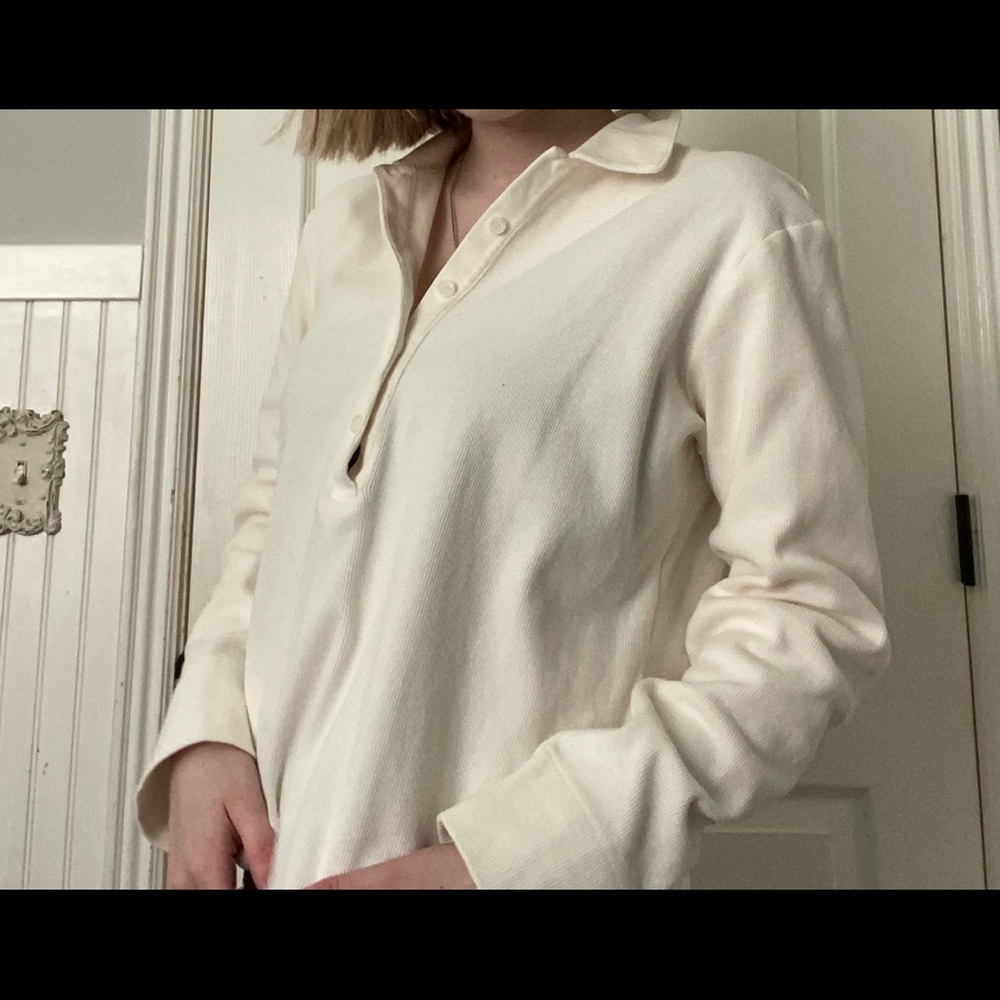 White button up sweater